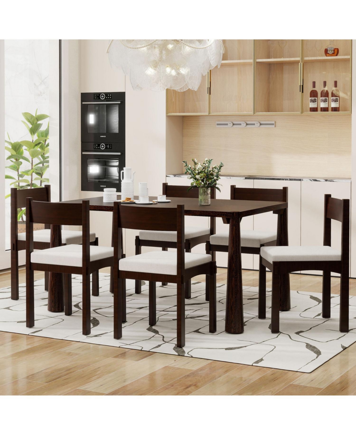 Streamdale Furniture | 7-Piece | Wood & Upholstered | Espresso Finish | Dining Set (Table & 6 Chairs)