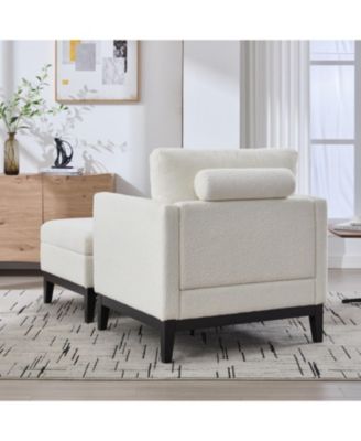 35.4" Farmhouse Upholstered Accent Chair with Ottoman & Coffee Table