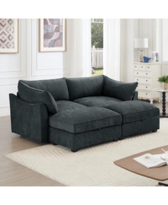 2-Seater Sofa w/ Footrests & Storage - Chenille Gray