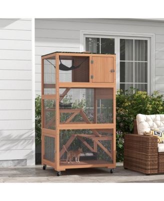 Catio, Outdoor Cat Enclosure House on Wheels with Hammock,