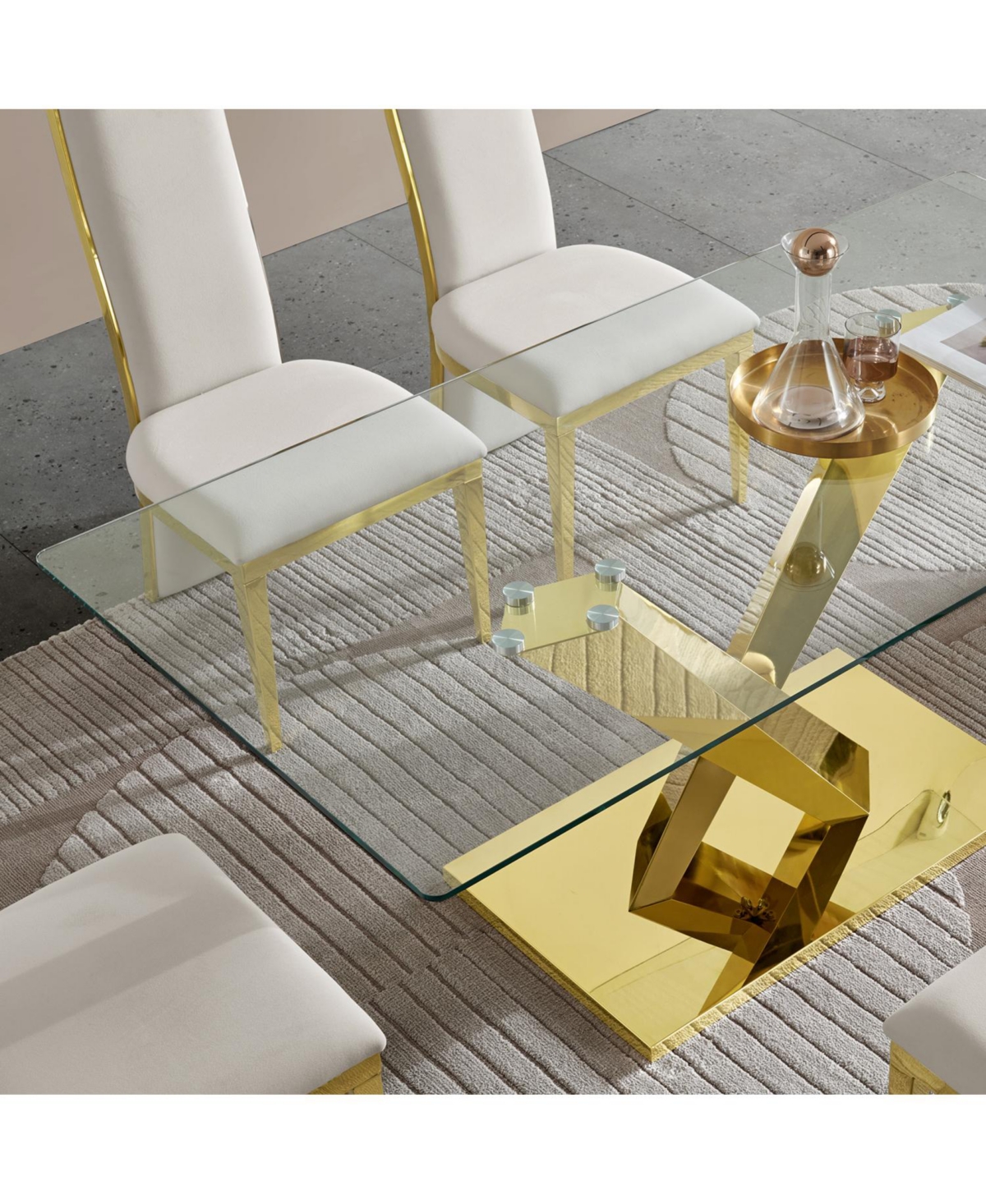 Streamdale Furniture Streamdale Gold stainless steel dining table 70.08 inch clear tempered glass top