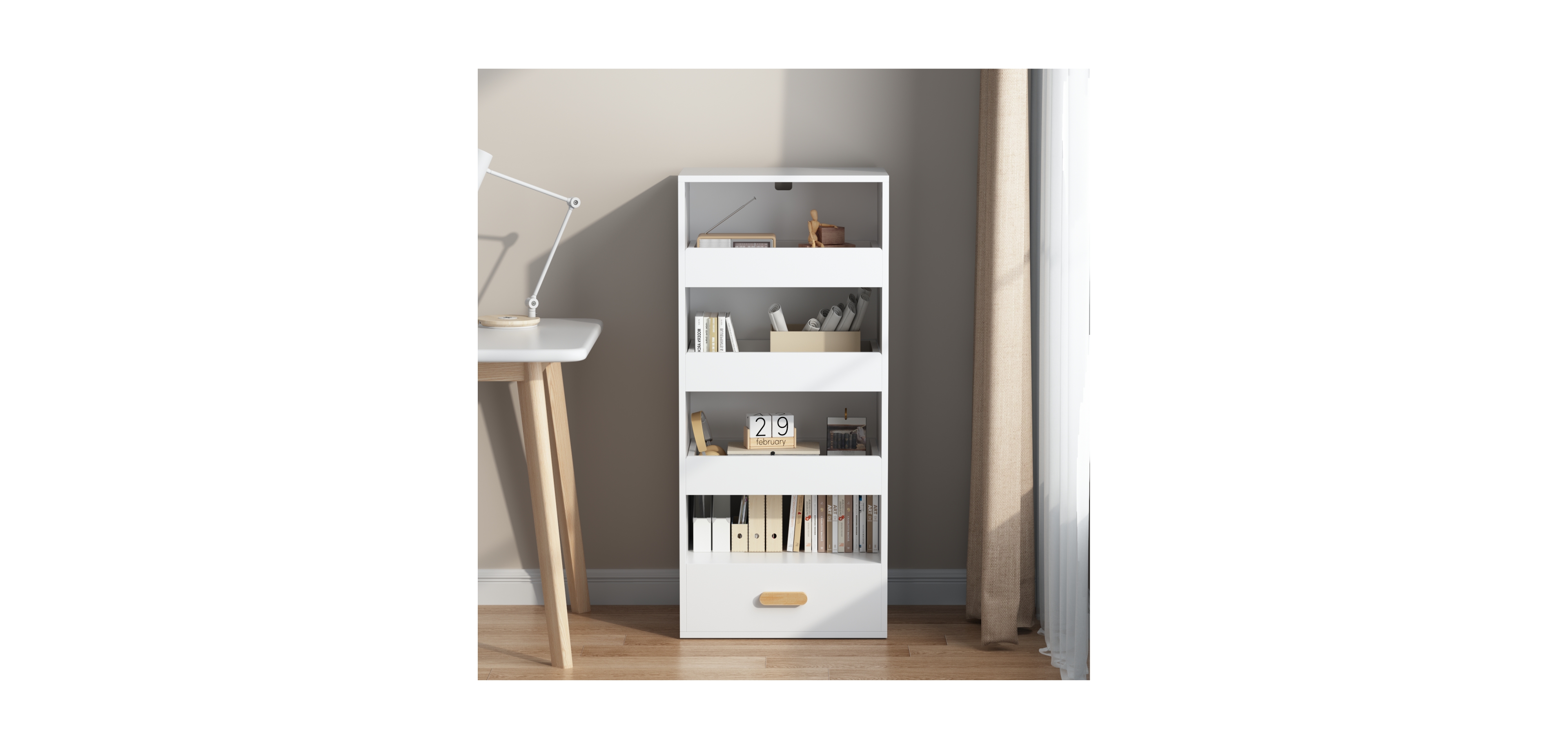 Streamdale Furniture Streamdale 4-Tier Freestanding Bookshelf with 3 Sliding Drawers and 1 Bottom Drawer