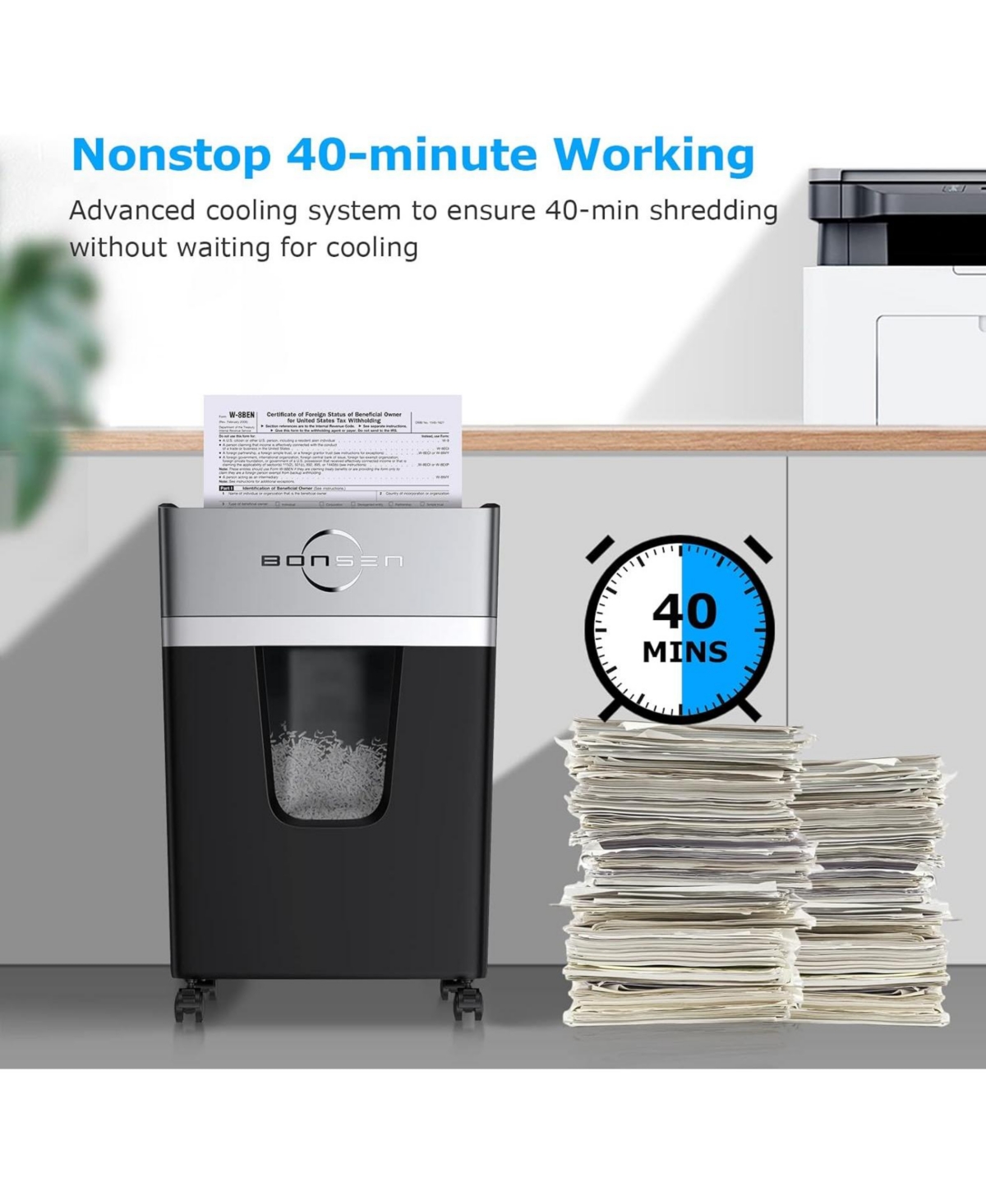 Bonsaii 12-Sheet Micro-Cut Shredder, P-4 Security, 40-min run, 55dB Quiet, Shreds Paper/Cards/Staples, 5.3Gal Bin, Home/Office