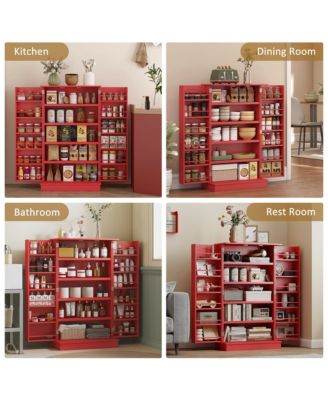 Kitchen Pantry Storage Cabinet w/ 5-tier Shelving, 12 Spice Racks