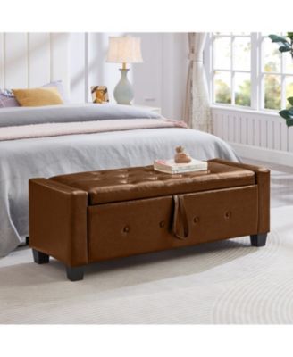 48" Storage Ottoman Bench - Tufted Faux Leather Brown
