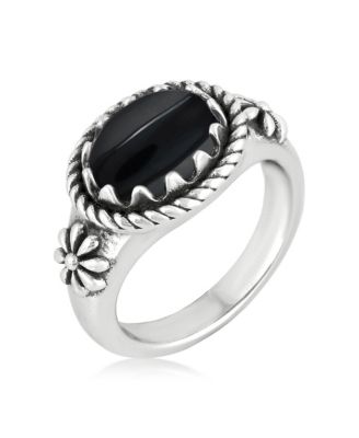 Sterling Silver Black Onyx East West Ring, Size 5 to 11