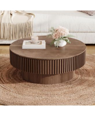 31.5" Round Walnut Coffee Table with Storage