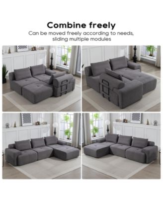 L-Shaped Corduroy Sectional Sofa Bed - Memory Foam, Steel Frame