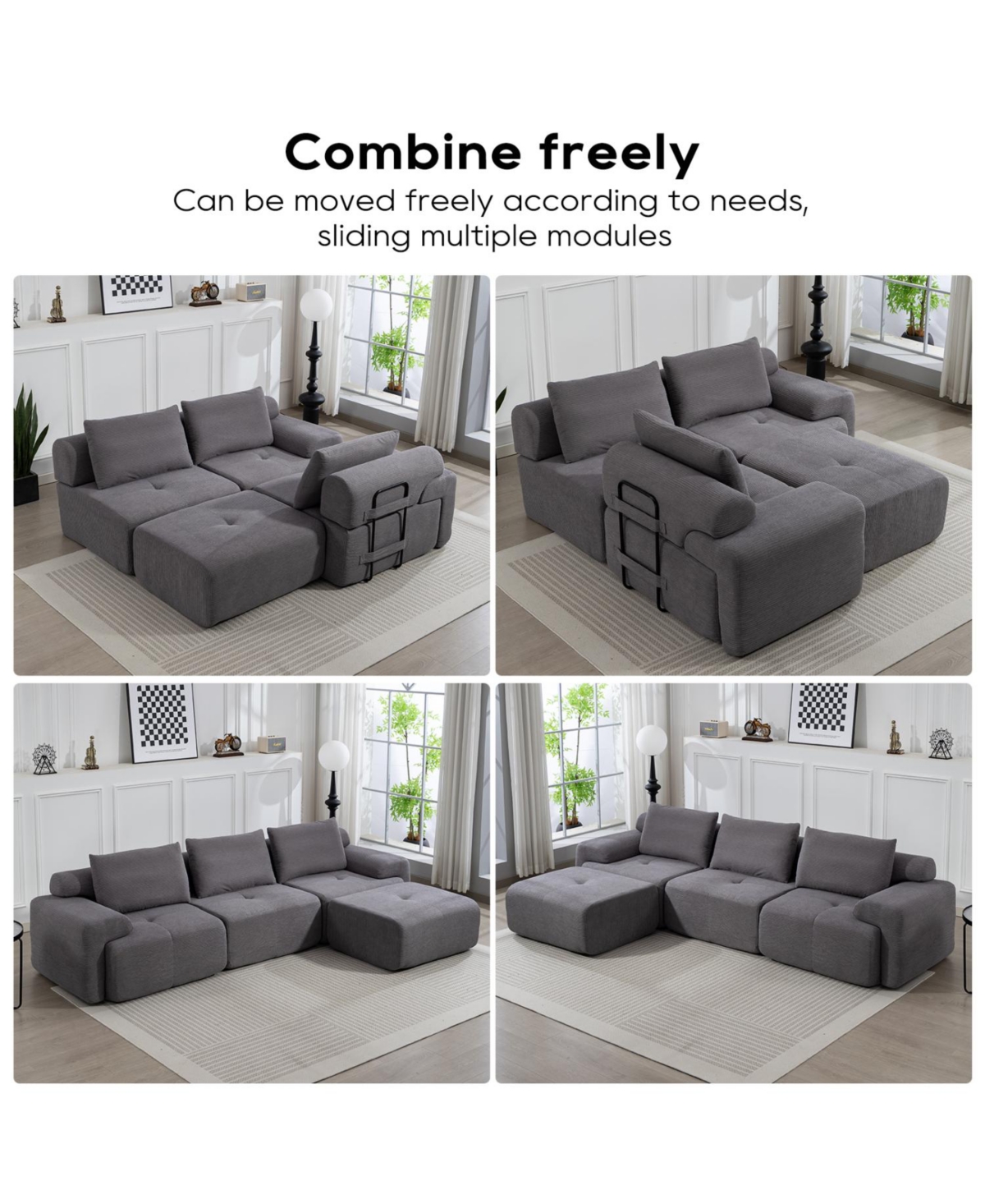 Streamdale Furniture L-Shaped Corduroy Sectional Sofa Bed - Memory Foam, Steel Frame