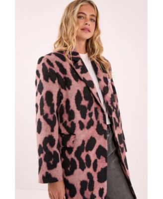 Women's Leopard Wool Blend Tailored Coat