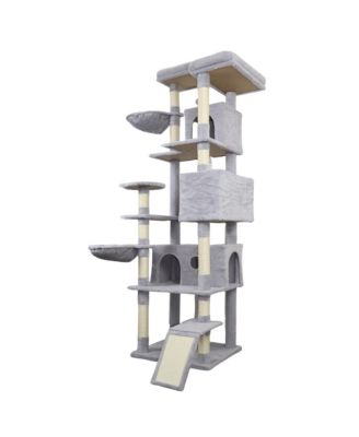 84.6 Light Gray Cat Tree Wide Base 3 Condos 11 Sisal Posts Ladder 2 Hammocks Interactive Toy