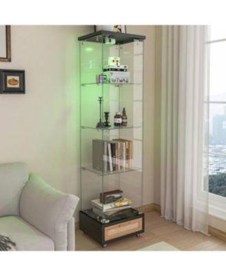 Modern Glass Display Cabinet w/ Drawer & LED Lights