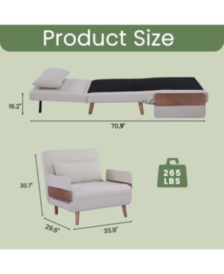 Foldable Linen Sofa Bed - Single, Adjustable Back, Space-Saving Sleeper