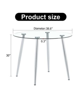 38.6" Glass tabletop dining table with silver legs