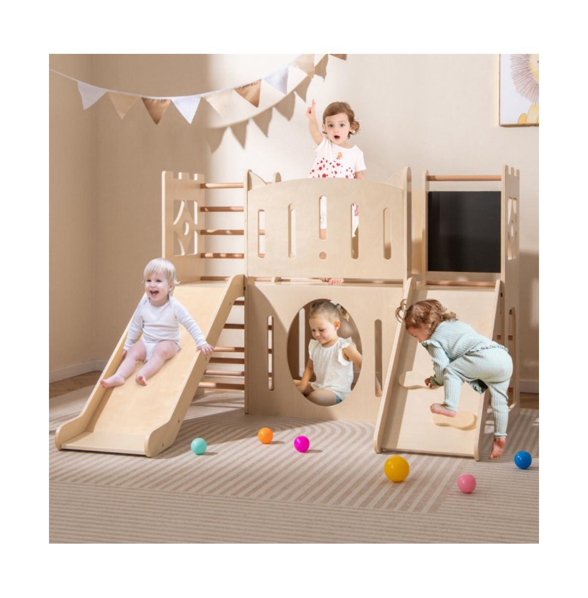 Hongge 8 in 1 Toddler Wooden Indoor Playground with Climber