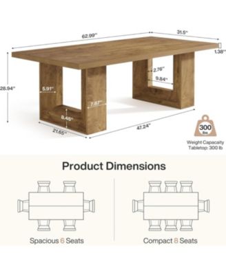 Farmhouse Dining Table for 6-8, 63-Inch Rectangle Kitchen Table with Strong Geometric Frame