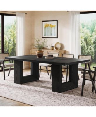 Farmhouse Dining Table for 6-8, 63-Inch Rectangle Kitchen Table with Strong Geometric Frame