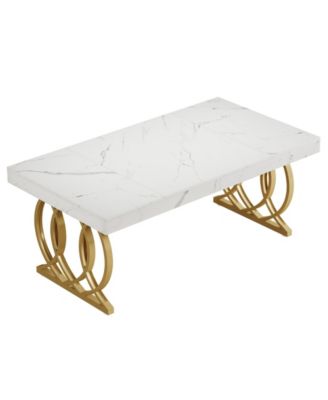 63-Inch Executive Desk, Modern Office Computer Desk with Faux Marble Tabletop