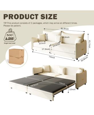 81.9'' Velvet Pull Out Sleeper Sofa Bed, 3-in-1 Convertible King Couch with Pillows, Modern Sofa for Living Room-Maison Boucle