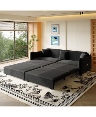 81.9'' Velvet Pull Out Sleeper Sofa Bed, 3-in-1 Convertible King Couch with Pillows, Modern Sofa for Living Room-Maison Boucle