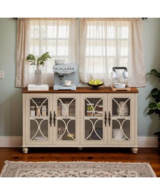4-Door Storage Cabinet with Tempered Glass Doors