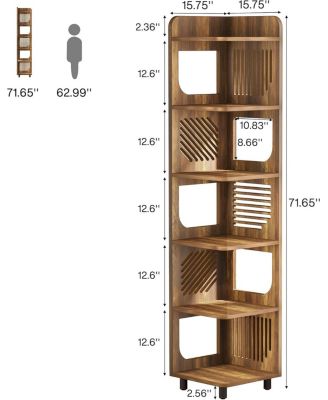 6-Tier Corner Shelf Stand, 71-Inch Rustic Tall Corner Bookshelf, Narrow Corner Bookcase, Corner Plant Stand Display Shelf Organizer
