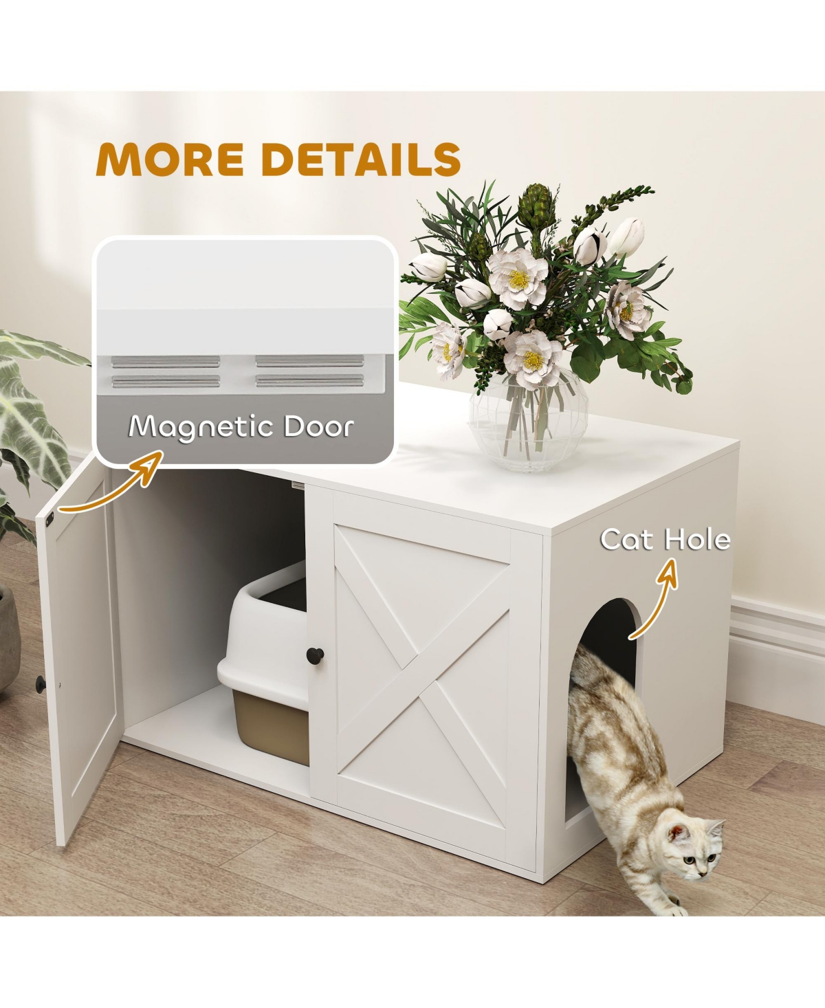 PawHut Cat Litter Box Enclosure, Hidden Litter Box Furniture,