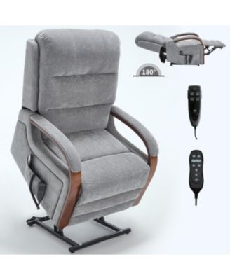 Power Grey Chenille Lift Recliner w/ Heat & Massage