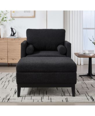 Farmhouse Upholstered Accent Chair with Ottoman & Coffee Table