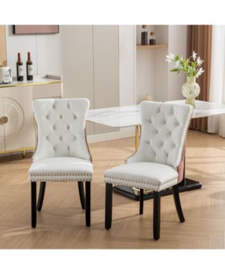Modern Tufted Dining Chair Set, White PU/Pink Velvet