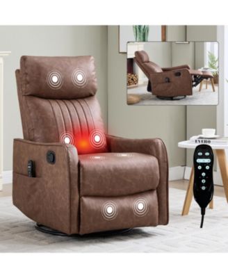 Brown Heat Massage Rocker Swivel Recliner