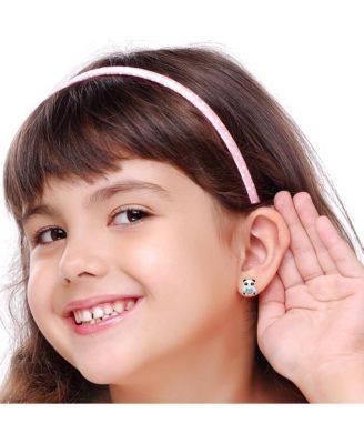 Girls /Girl/Panda Enamel Multi-color Crystal White Gold Palladium Plating Screwstud Earring