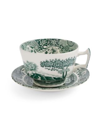 Heritage Green Italian Breakfast Cups and Saucers, Set of 4