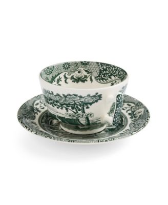 Heritage Green Italian Teacup and Saucers, Set of 4