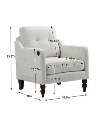 Accent Chenille Chair w/ USB Ergonomic Back Retro Legs