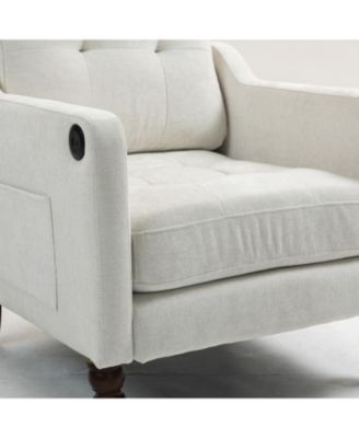 Accent Chenille Chair w/ USB Ergonomic Back Retro Legs