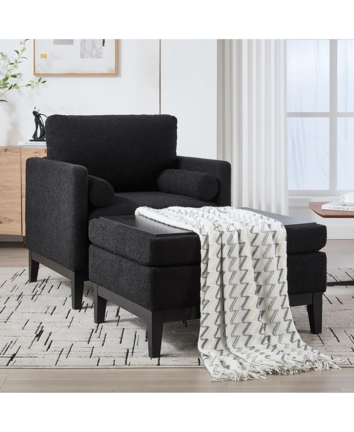 Streamdale Furniture Farmhouse Upholstered Accent Chair with Ottoman & Coffee Table