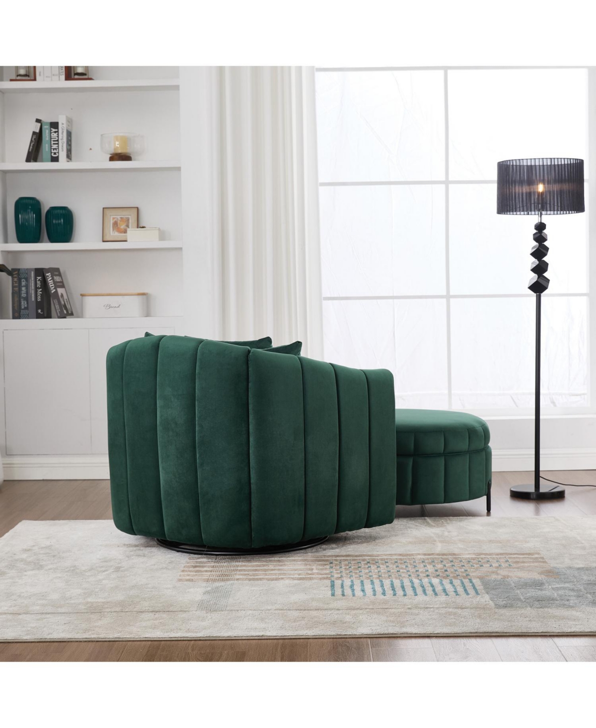 Streamdale Furniture Swivel Velvet Barrel Chair & Ottoman with Pillows - Green