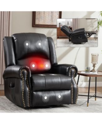 Streamdale Heat Massage Rocker Recliner Chair, Swivel Fabric, Black