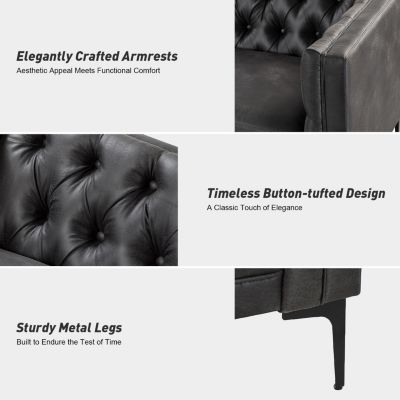 Wales Contemporary 84" Upholstered Button-tufted Sofa with Metal Legs