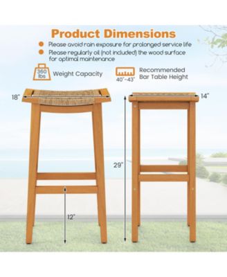 Outdoor Acacia Wood Bar Stools Set of 2 w/ PE Rattan Seats & Backrests