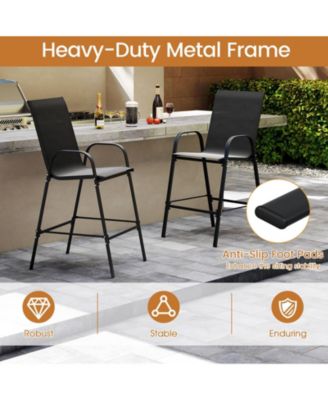 4PCS Outdoor Bar Stools 29'' Fabric Bar Height Stools w/ Armrests & Footrest