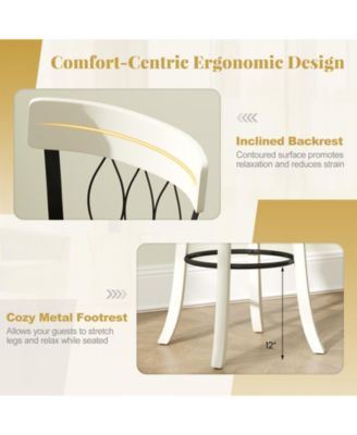 29'' Set of 4 Bar Stools w/ Footrest Rubber Wood Frame & Tufted Rivets