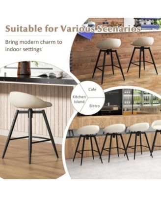 25" Linen Upholstery Metal Frame Backrest, Footrest, 360° Swivel Seat, Comfortable Padding Set of 4 Bar Stools