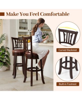 30'' Bar Height Swivel Bar Stools Set of 4 w/Back & Faux Leather Seat