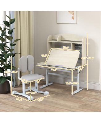 Kids Study Desk and Chair Set with Tiltable Desktop and Hutch,