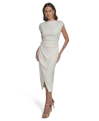 Women's Funnel Neck Shirred Waist Bodycon Dress