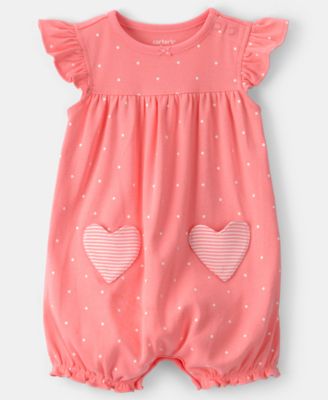 Baby Girls' Heart Pocket Flutter-Sleeve Romper