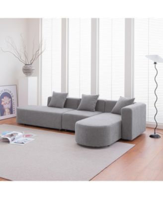 Modern L shape boucle Sofa with curved seat facing right