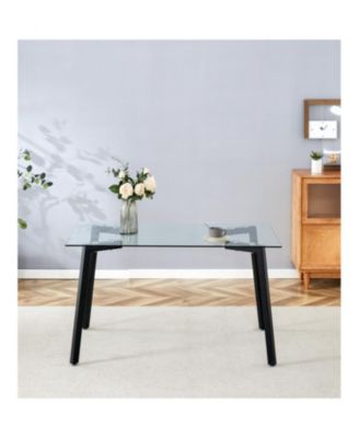 Sleek Glass Dining Table for 4 with Durable Metal and Wood Legs